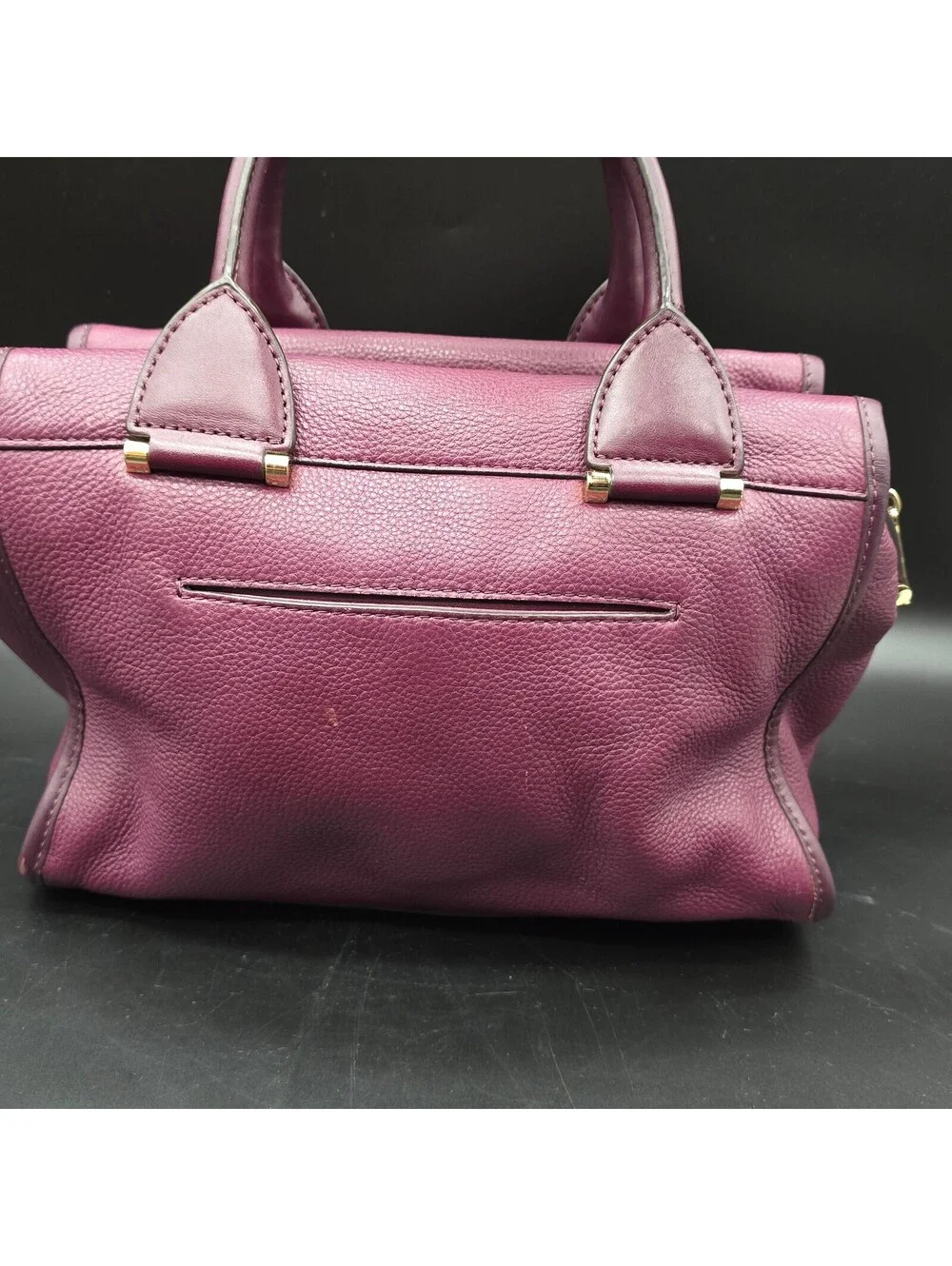 Michael Kors Geneva Satchel Plum Purple Pebbled Leather Top Handle Bag Handbag
